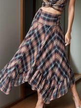 Load image into Gallery viewer, Plaid Asymmetrical Ruffle Hem Skirt
