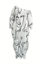 Load image into Gallery viewer, Printed Single Shoulder Lantern Sleeve Maxi Dress
