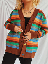 Load image into Gallery viewer, Contrast Stripes Button Up Long Sleeve Cardigan
