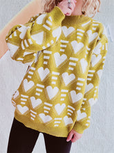 Load image into Gallery viewer, Heart Contrast Long Sleeve Dropped Shoulder Sweater
