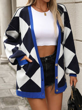 Load image into Gallery viewer, Checkered Dropped Shoulder Long Sleeve Cardigan
