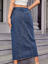 Load image into Gallery viewer, Slit Midi Denim Skirt with Pockets
