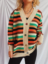 Load image into Gallery viewer, Contrast Stripes Button Up Long Sleeve Cardigan
