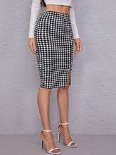 Load image into Gallery viewer, Houndstooth Slit Knee-Length Skirt
