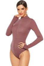 Load image into Gallery viewer, Ribbed Half Zip Long Sleeve Bodysuit
