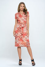 Load image into Gallery viewer, RENEE C Floral Tie Front Surplice Short Sleeve Dress
