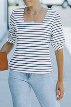 Load image into Gallery viewer, Striped Half Puff Sleeve Square Neck T-Shirt
