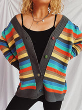 Load image into Gallery viewer, Contrast Stripes Button Up Long Sleeve Cardigan
