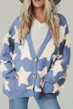 Load image into Gallery viewer, Sherpa Star V-Neck Cardigan with Pockets
