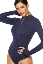 Load image into Gallery viewer, Ribbed Half Zip Long Sleeve Bodysuit
