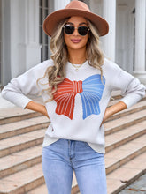 Load image into Gallery viewer, Bow Round Neck Dropped Shoulder Sweater
