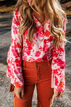 Load image into Gallery viewer, Floral Flare Sleeve Button Up V-Neck Bodysuit
