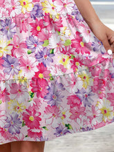 Load image into Gallery viewer, Flower Round Neck Tiered Dress
