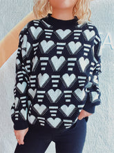 Load image into Gallery viewer, Heart Contrast Long Sleeve Dropped Shoulder Sweater
