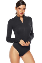 Load image into Gallery viewer, Ribbed Half Zip Long Sleeve Bodysuit
