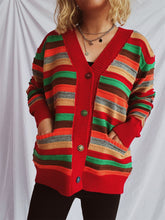 Load image into Gallery viewer, Contrast Stripes Button Up Long Sleeve Cardigan
