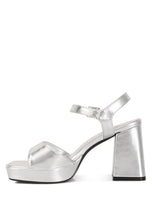 Load image into Gallery viewer, Lofty Metallic Faux Leather Block Heel Sandals
