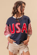 Load image into Gallery viewer, BiBi USA Letter Patchwork Contrast Short Sleeve T-Shirt
