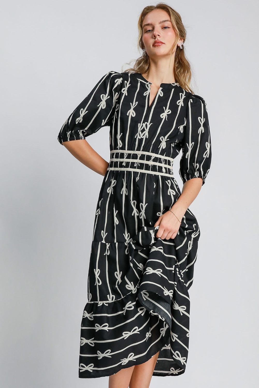 Umgee Velvet Trim Midi Dress