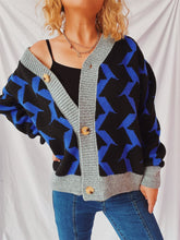 Load image into Gallery viewer, Contrast Trim Geometric V-Neck Long Sleeve Cardigan
