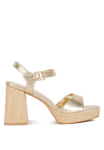 Load image into Gallery viewer, Lofty Metallic Faux Leather Block Heel Sandals
