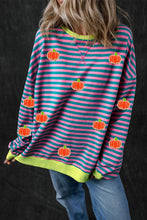 Load image into Gallery viewer, Pumpkin Striped Long Sleeve Sweatshirt
