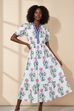 Load image into Gallery viewer, Floral embroidered dress styled on Black woman
