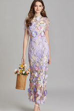 Load image into Gallery viewer, Floral Embroidered Mesh Overlay Maxi Dress with model's face visible
