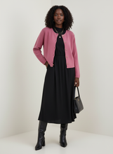 Load image into Gallery viewer, Pink cardigan with black midi dress
