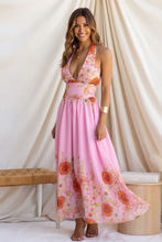 Load image into Gallery viewer, Pink Floral Sunflower Halter Maxi Dress - Full Face
