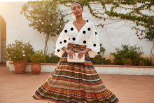 Load image into Gallery viewer, Polka Dot Blouse with Striped Skirt

