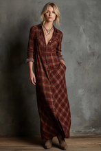 Load image into Gallery viewer, Rust plaid dress on blonde model
