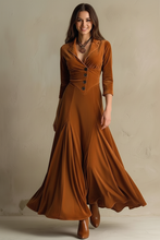 Load image into Gallery viewer, White model in burnt orange velvet dress with face showing
