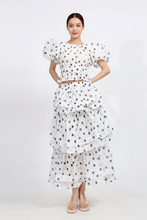 Load image into Gallery viewer, White model in polka dot two-piece set
