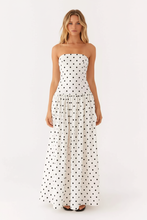 Load image into Gallery viewer, White Polka Dot Strapless Maxi Dress on Model

