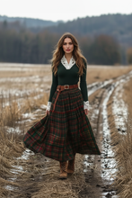Load image into Gallery viewer, Woman in modest plaid skirt outfit

