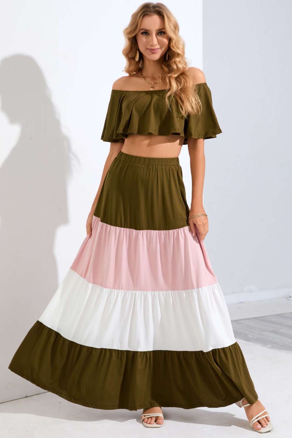 Thriving Color Block Tiered Skirt Set