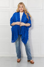 Load image into Gallery viewer, Justin Taylor Pom-Pom Asymmetrical Poncho Cardigan in Blue
