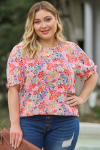 Load image into Gallery viewer, Plus Size Multicolored Round Neck Flounce Sleeve Blouse
