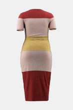 Load image into Gallery viewer, Color Block Ribbed Tie Waist Dress
