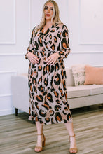 Load image into Gallery viewer, Plus Size Leopard Print Surplice Neck Long Sleeve Midi Dress
