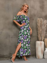 Load image into Gallery viewer, Floral Spaghetti Strap Cold-Shoulder Slit Maxi Dress
