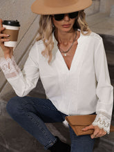 Load image into Gallery viewer, V-Neck Long Sleeve Lace Trim Blouse
