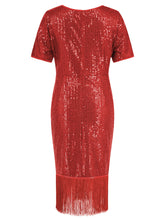 Load image into Gallery viewer, Tassel Sequin Short Sleeve Dress
