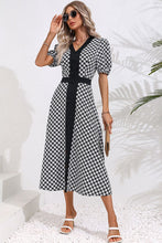 Load image into Gallery viewer, Printed Decorative Button V-Neck Slit Dress
