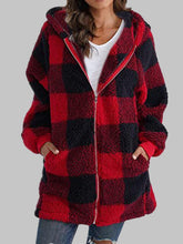 Load image into Gallery viewer, Plaid Zip-Up Hooded Jacket with Pockets
