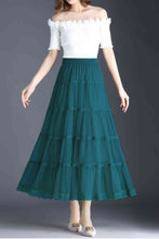 Load image into Gallery viewer, Smocked Lace Trim Midi Skirt

