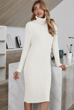 Load image into Gallery viewer, Ribbed Turtle Neck Long Sleeve Sweater Dress
