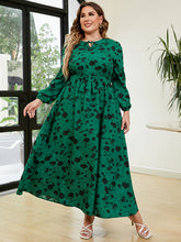 Load image into Gallery viewer, Plus Size Printed Long Sleeve Tie Neck Dress
