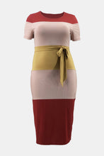 Load image into Gallery viewer, Color Block Ribbed Tie Waist Dress
